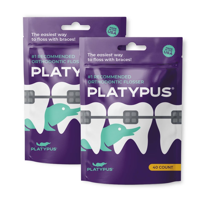 Platypus Orthodontic Flossers for Braces, 40 Count (Pack of 2), Ortho Picks for Adults & Kids, Fits Under Arch Wire, Non-Damaging, Encourage Flossing Habits - Image 1