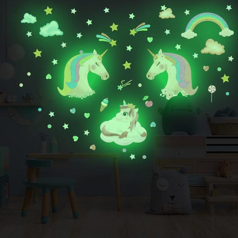 Robmoda Glow in The Dark Unicorn Wall Stickers Decals  Removable Dots Stars Decals for Ceiling  Luminous Rainbow Wall Decal for Nursery  Room Decor Boys Girls Bedroom Playroom - Image 4