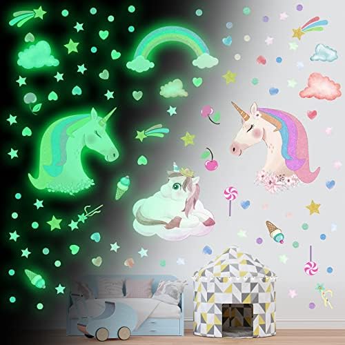 Robmoda Glow in The Dark Unicorn Wall Stickers Decals  Removable Dots Stars Decals for Ceiling  Luminous Rainbow Wall Decal for Nursery  Room Decor Boys Girls Bedroom Playroom - Image 2