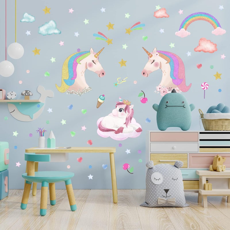 Robmoda Glow in The Dark Unicorn Wall Stickers Decals  Removable Dots Stars Decals for Ceiling  Luminous Rainbow Wall Decal for Nursery  Room Decor Boys Girls Bedroom Playroom - Image 3