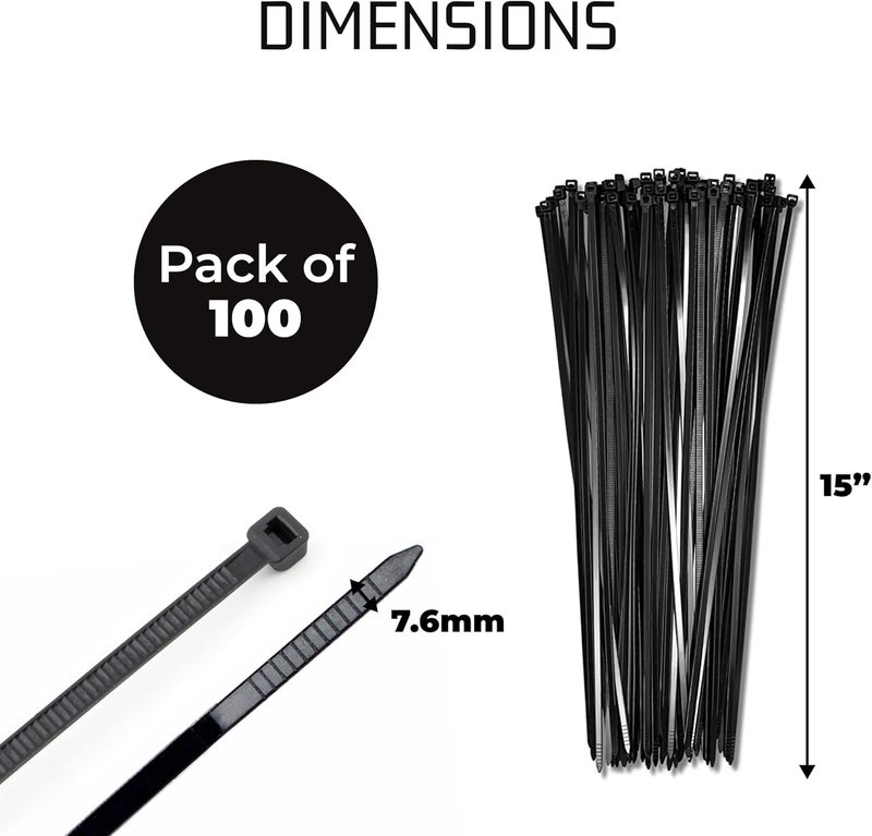 Bolt Dropper 15" Black Zip Cable Ties (100 Pack), 120lbs Tensile Strength - Heavy Duty, Self-Locking Premium Nylon Cable Wire Ties for Indoor and Outdoor by Bolt Dropper (Black) - Image 3