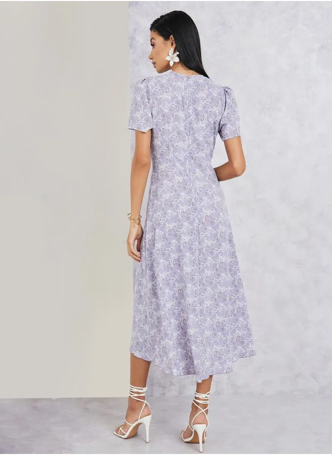 Styli All Over Print A-Line Midi Dress