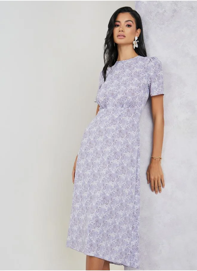 Styli All Over Print A-Line Midi Dress