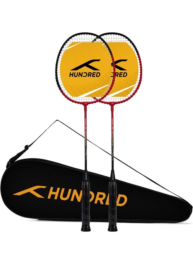 HUNDRED Powertek 100 Badminton Racket Set – 2 Pack, Factory-Strung Aluminum Head‑Heavy Frame, Includes Full Cover, 115 g, Ideal for Beginners & Recreational Play - Image 1