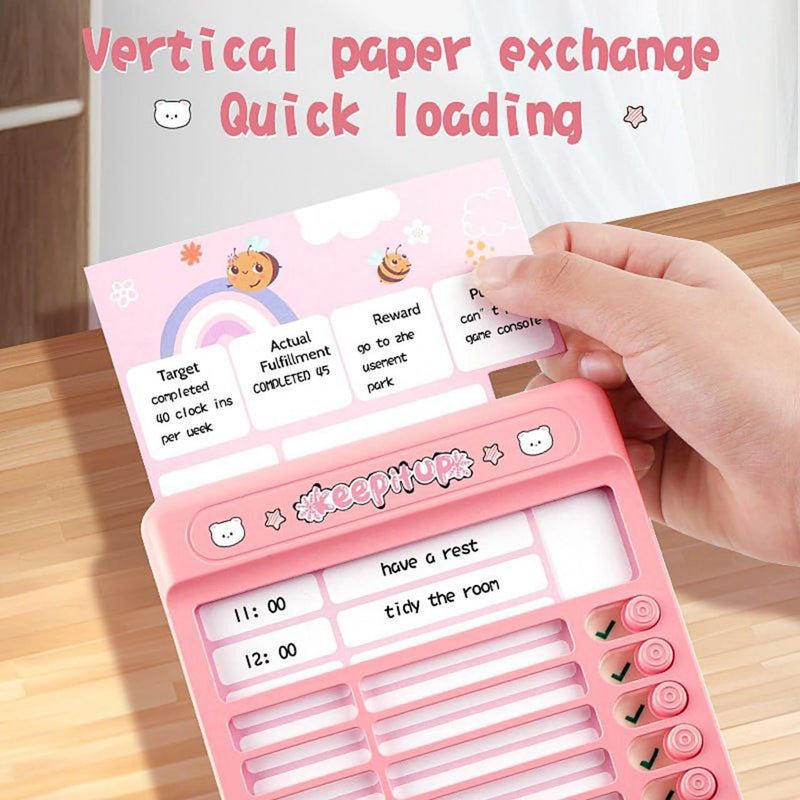 Parshya Daily Routine Visual Schedule Board | Children's Self-Discipline & Time Management Tracker | Habit Building Punch Card Chore Chart with Stand | 15 Cardboard Sheets Included (Pink) - Image 5