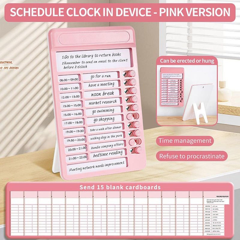 Parshya Daily Routine Visual Schedule Board | Children's Self-Discipline & Time Management Tracker | Habit Building Punch Card Chore Chart with Stand | 15 Cardboard Sheets Included (Pink) - Image 3