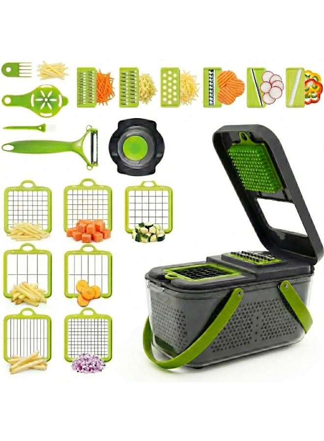 Multifunction Vegetable Slicer 22-Piece Set with Drain Container – Stainless Steel Blades for Fast Dicing, Slicing & Grating – Vegetable Chopper, Mandoline, Grater, Potato Cutter - Image 1