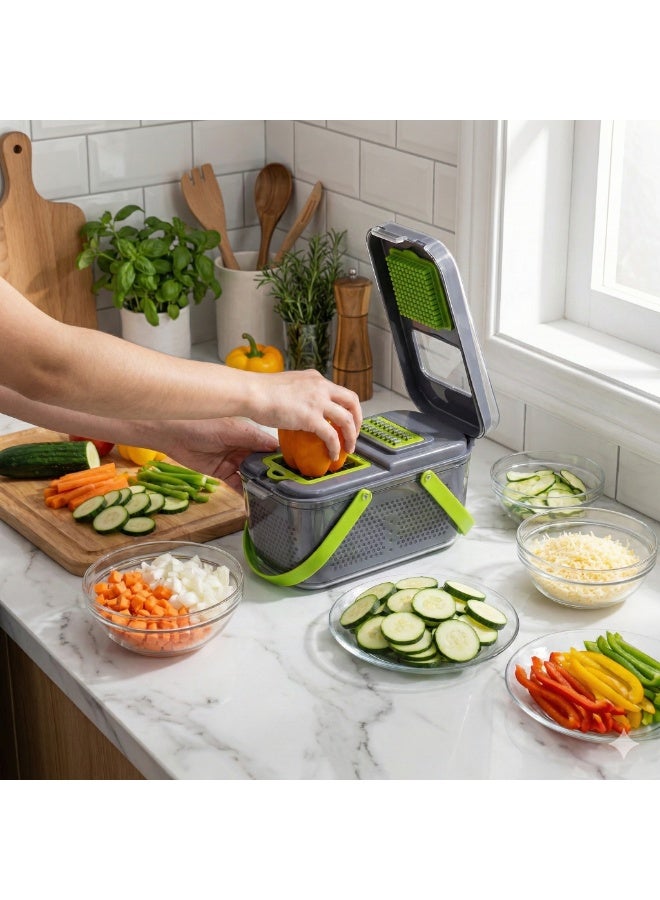 Multifunction Vegetable Slicer 22-Piece Set with Drain Container – Stainless Steel Blades for Fast Dicing, Slicing & Grating – Vegetable Chopper, Mandoline, Grater, Potato Cutter - Image 4