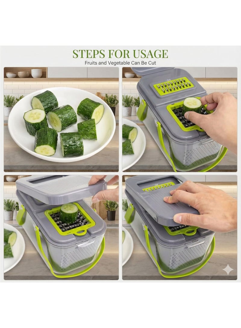 Multifunction Vegetable Slicer 22-Piece Set with Drain Container – Stainless Steel Blades for Fast Dicing, Slicing & Grating – Vegetable Chopper, Mandoline, Grater, Potato Cutter - Image 5