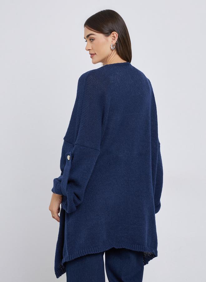 ستايلي كارديغان طويل بخيوط ناعمة – كحلي - Image 4