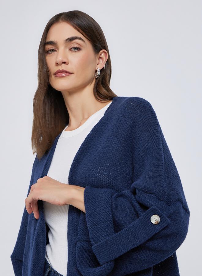 ستايلي كارديغان طويل بخيوط ناعمة – كحلي - Image 3