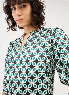 Salt Attire Fashionable Multi-Color Geometric Pattern Top Featuring a Stylish Collared V Neckline and Trendy 3/4th Length Puffed Sleeves Ideal for Effortless Chic and Versatile Everyday Wear  - Image 2