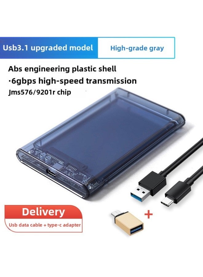 Transparent Box Notebook 2.5 Inch External Mobile Hard Disk Usb3.0 Solid State Typec Interface External-Color:3.1 Extremely Fast Version Of High-grade Gray + Data Cable Adapter - Image 1