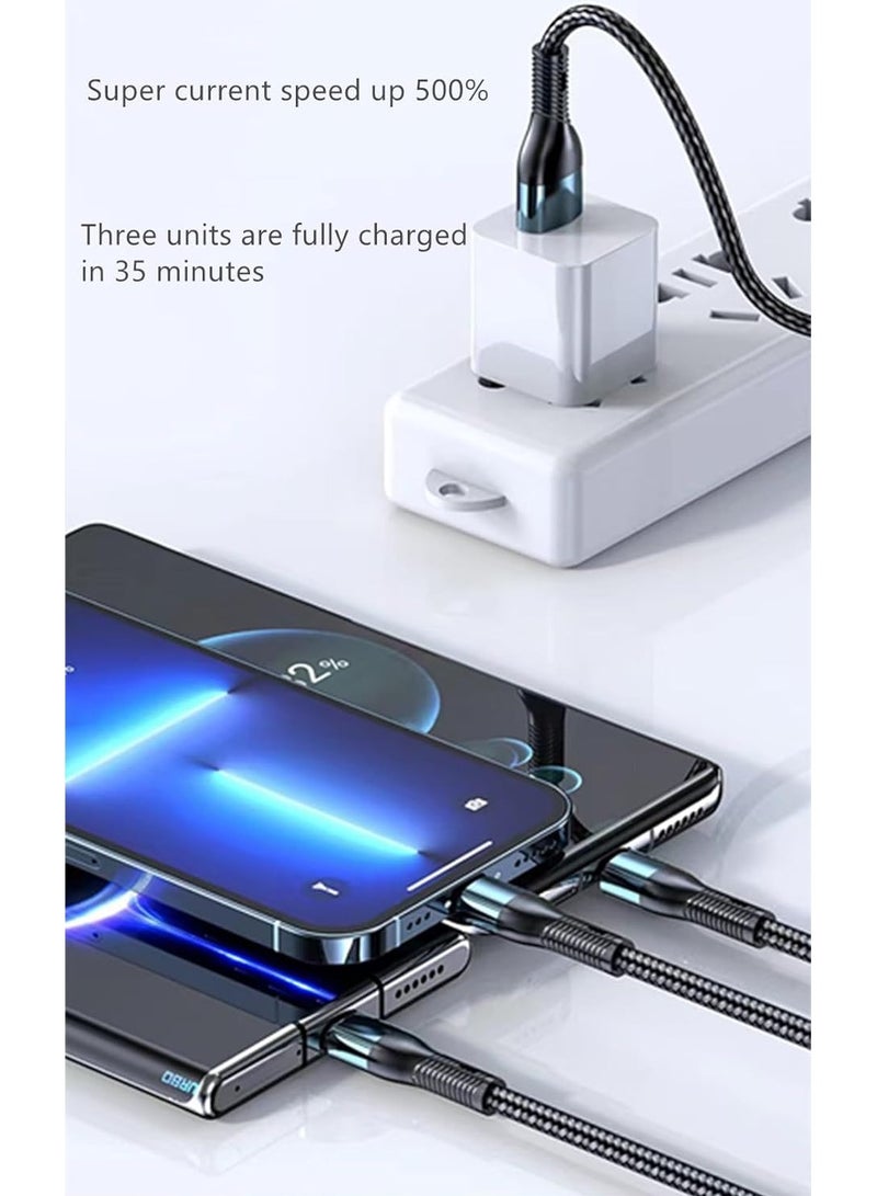 كبل شحن USB متعدد الاستخدامات 3 في 1 - شاحن سريع بقوة 120 واط للهواتف النقالة، كابل شاحن متعدد للهواتف النقالة والأجهزة اللوحية وغيرها.