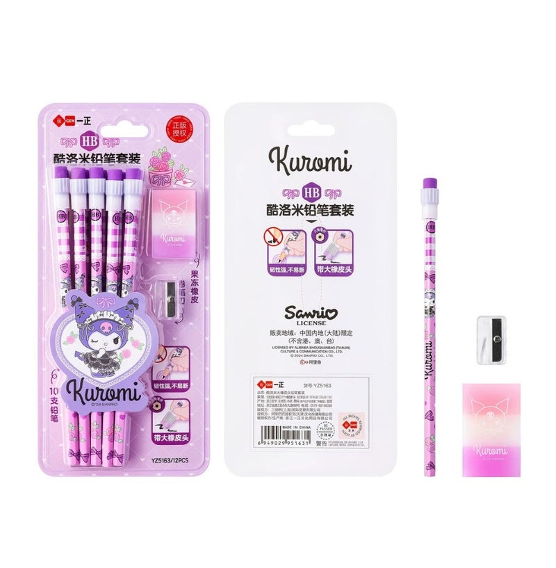 Kuromi Pencils for Kids, 12 Pencils with Eraser & Sharpener - Image 1