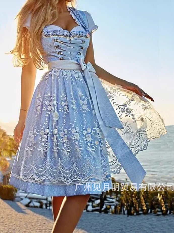 New German Oktoberfest Maid Clothing Short-Sleeved Printed Beer Clothing Dress Stage Performance Clothing - Image 2