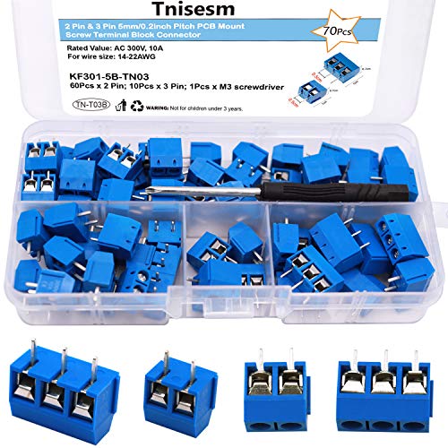 Tnisesm/70pcs 2 Pin & 3 Pin 5mm/0.2inch Pitch PCB Mount Screw Terminal Block Connector (Can be Spliced) TN-T03B - Image 1
