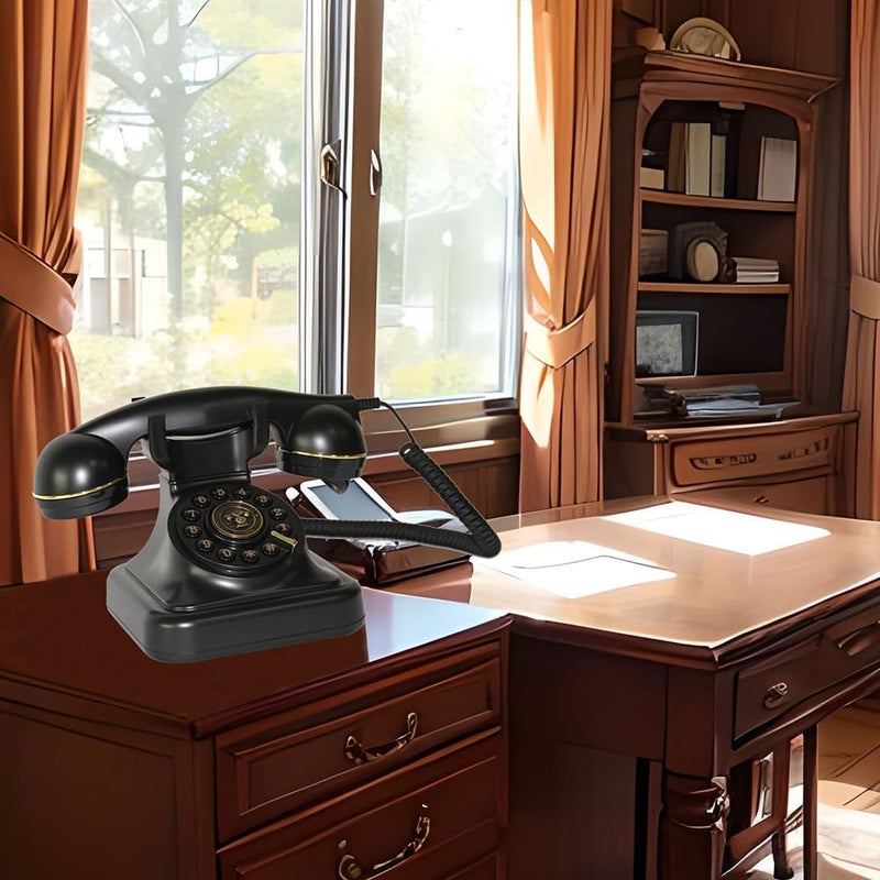 هاتف أرضي عتيق، هاتف أسود عتيق مع طلب بالأزرار، يُستخدم للمنزل والمكتب. - Image 2