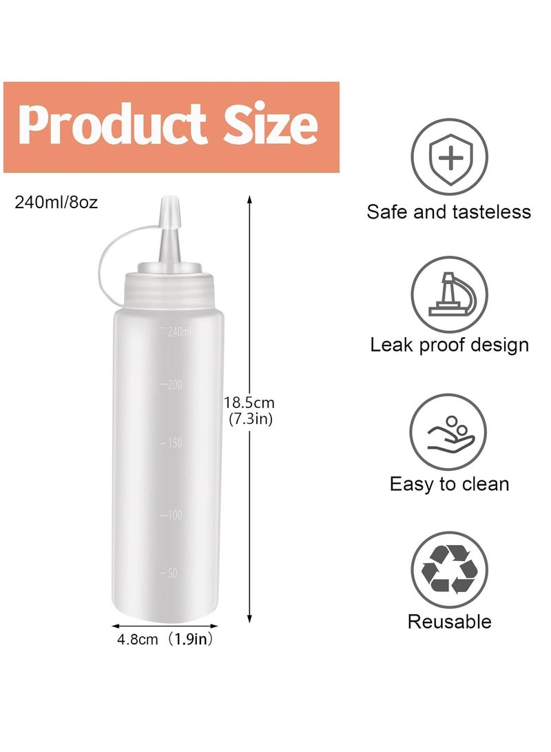 Mmmon 3Pcs Condiment Squeeze Bottles, 8 Oz Plastic Squeeze Squirt Bottles with Twist on Caps and Measurement, Container Dispenser for Ketchup Mustard BBQ Sauces Salad Dressings Olive Oil  - Image 2