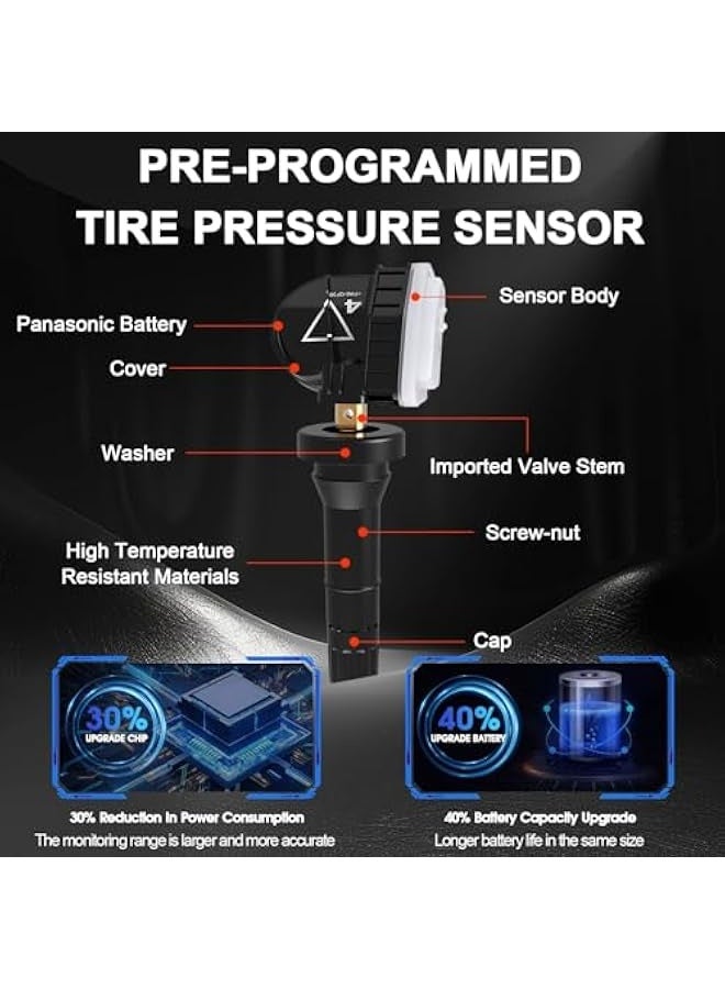 توبليو حساس TPMS، 433 ميجاهرتز نظام مراقبة ضغط الإطارات مبرمج مسبقًا متوافق مع شيفروليه / كاديلاك / بويك / جي إم سي أكاديا سييرا 2016-2018 يستبدل 13598773 13589601 4 عبوات - Image 3