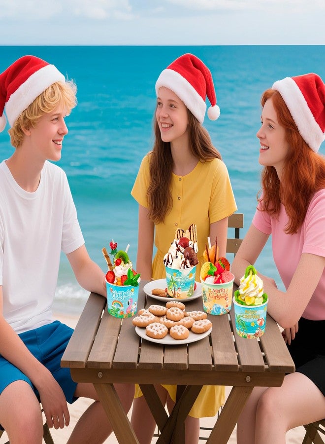 HOWAF أكواب هوانغ 24 قطعة للاحتفال بعيد الميلاد، أكواب آيس كريم سانتا الاستوائية، أطباق ورقية للوجبات الخفيفة لتزيين حفلات الشاطئ الصيفية، لوازم حفلات ذات طابع يوليو - Image 4