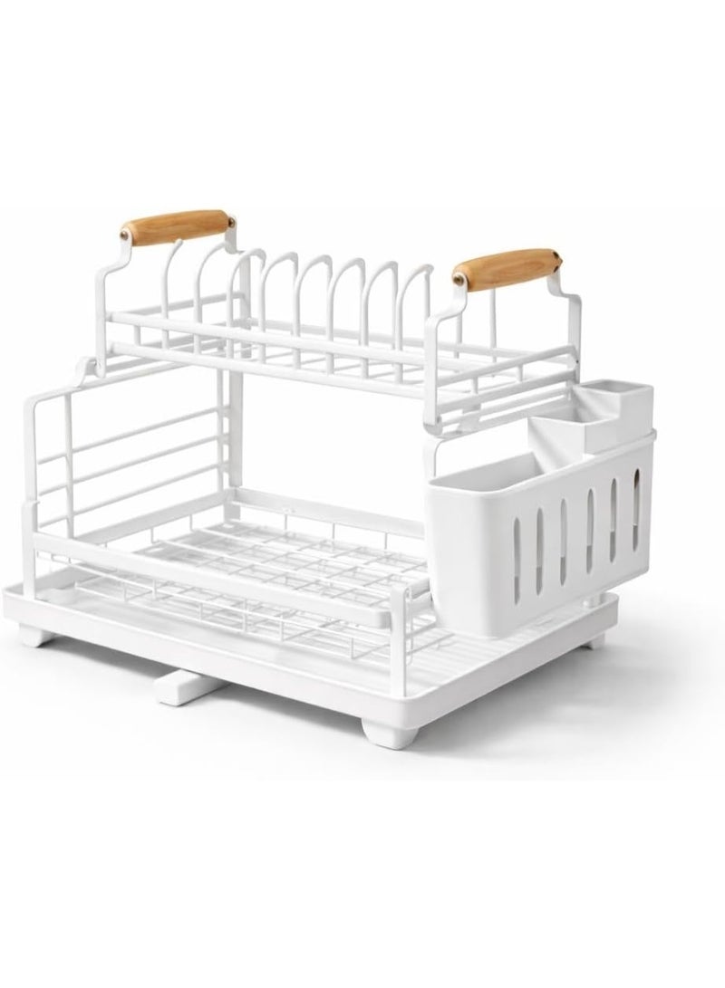 2 Tier Stainless Steel Dish Drying Rack With Drainboard And Detachable Utensil Holder, Kitchen Counter Dish Drainer Organizer With Cup Rack And Cutting Board Holder 41 x 28.5 x 31 cm White - Image 1
