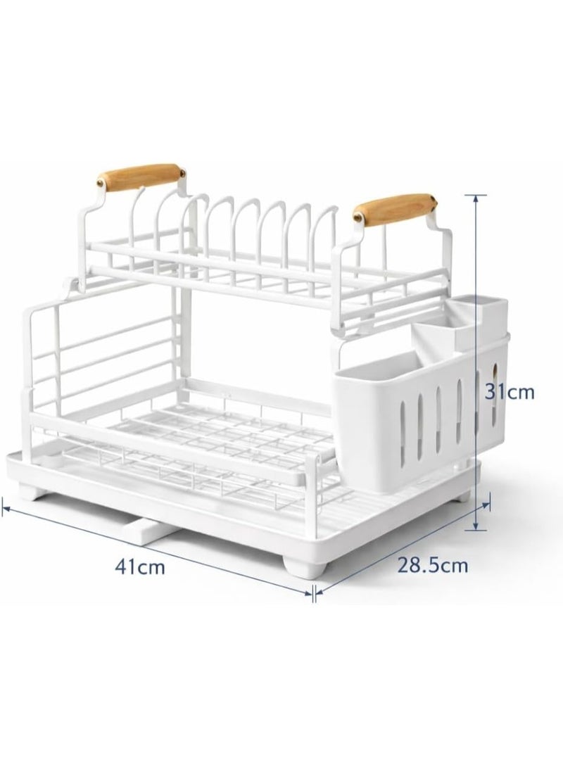 2 Tier Stainless Steel Dish Drying Rack With Drainboard And Detachable Utensil Holder, Kitchen Counter Dish Drainer Organizer With Cup Rack And Cutting Board Holder 41 x 28.5 x 31 cm White - Image 4