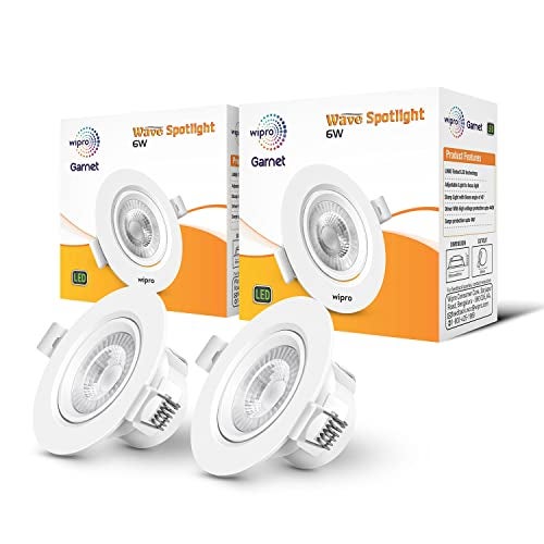 wipro Polycarbonate Garnet 6W Round LED Wave Spotlight,COB Spotlight For Ceiling|Warm White Light 2700K,Adjustable Design,Recessed Tiltable Downlighter For False Ceiling,Cutout,75 Mm,Pack Of 2,Flanged - Image 1