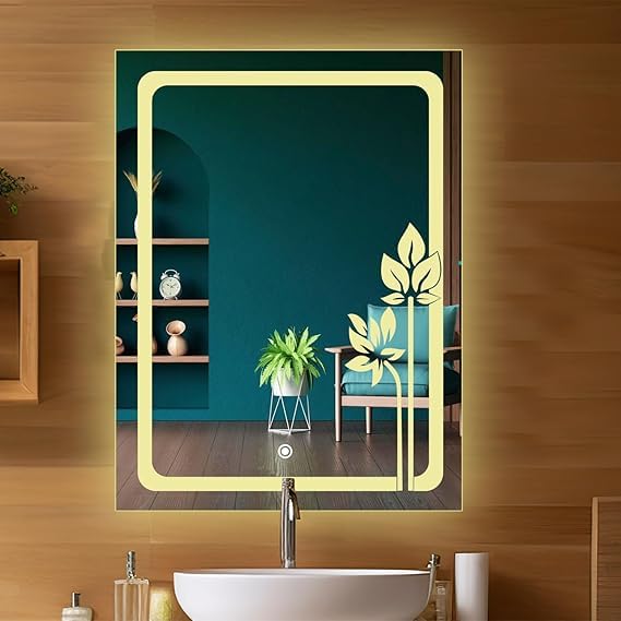 TINITALO Quality Glass Rectangular LED Mirror for Bathroon with Back Light Imported Touch Sensor + Dimmer + White Light + Coold Day Light + Warm Light Total 3 Light Brightness AdjustableLED 297 - Image 1