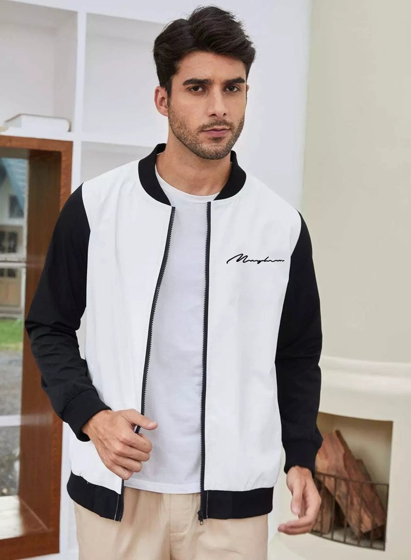 Men Letter Graphic Two Tone Bomber Jacket  - Image 1