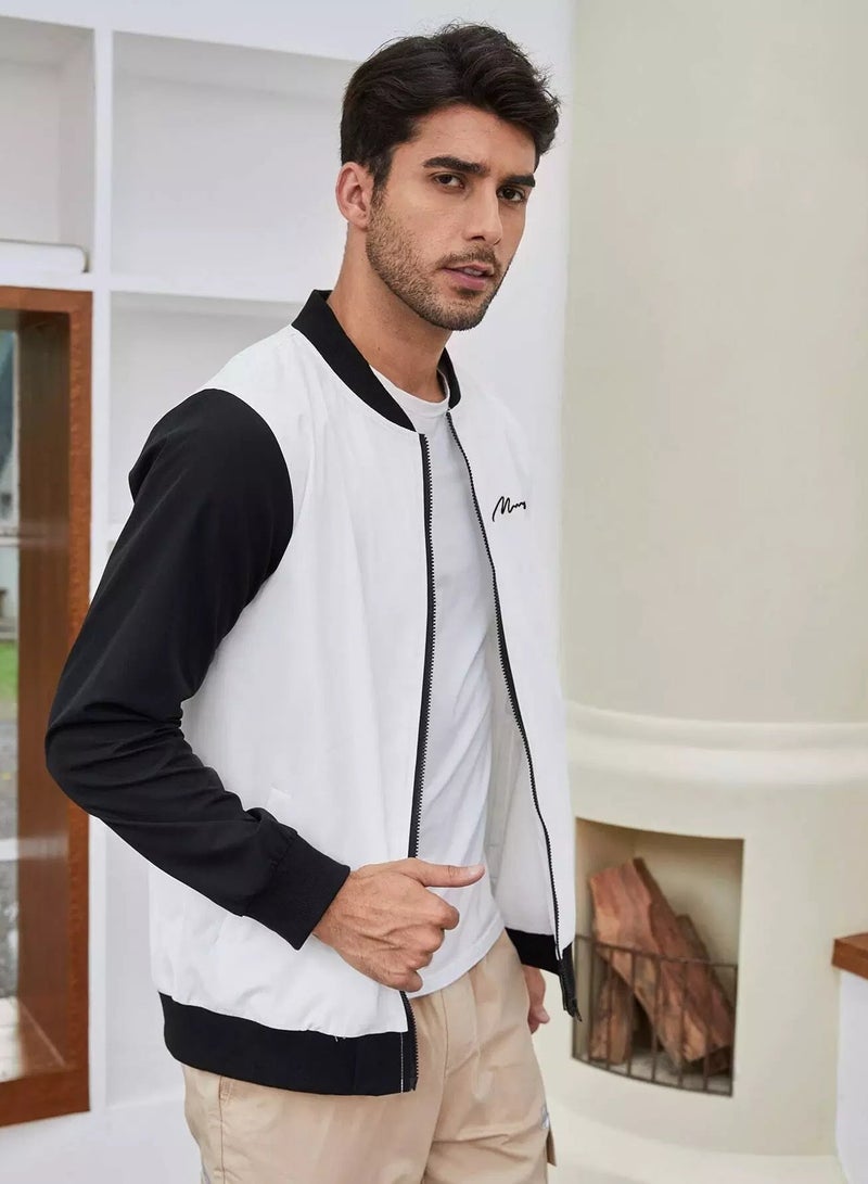 Men Letter Graphic Two Tone Bomber Jacket  - Image 3