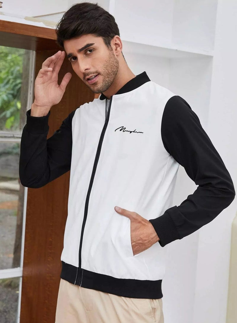Men Letter Graphic Two Tone Bomber Jacket  - Image 4