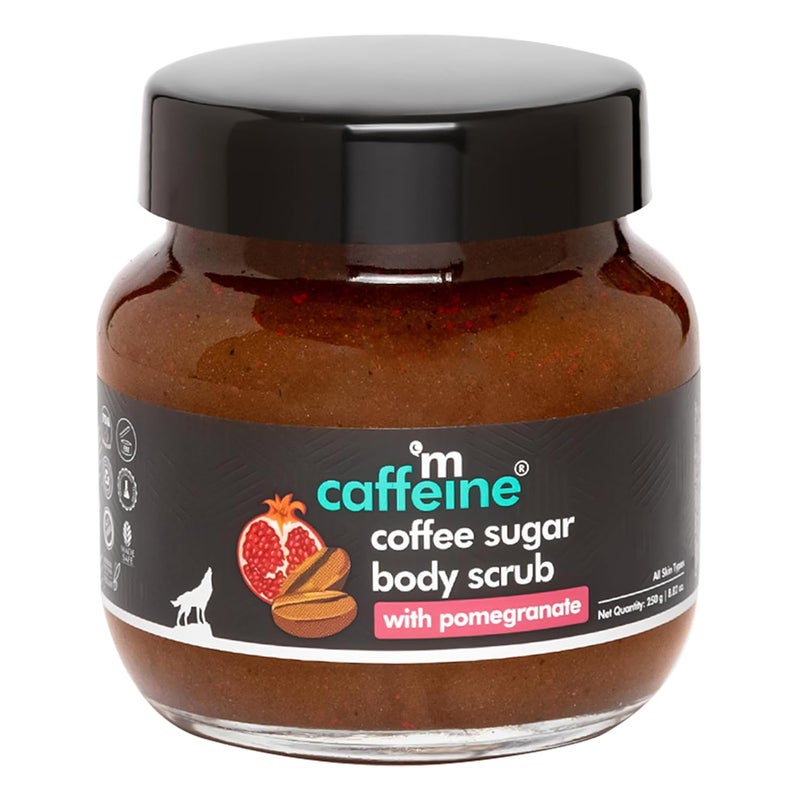 mCaffeine Coffee Sugar Body Scrub with Pomegranate - Body Wash Reduces Scars - Nourishing Blend of Coffee and Brown Sugar - All Skin Types - 8.82 oz