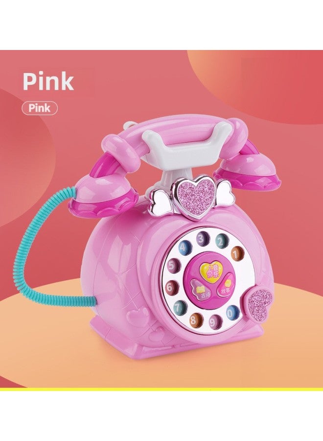 Children's Retro Cartoon Telephones Light Music Princess Early Education Enlightenment Story Machine House Role Play Toys-Specifications:Pink - Image 1