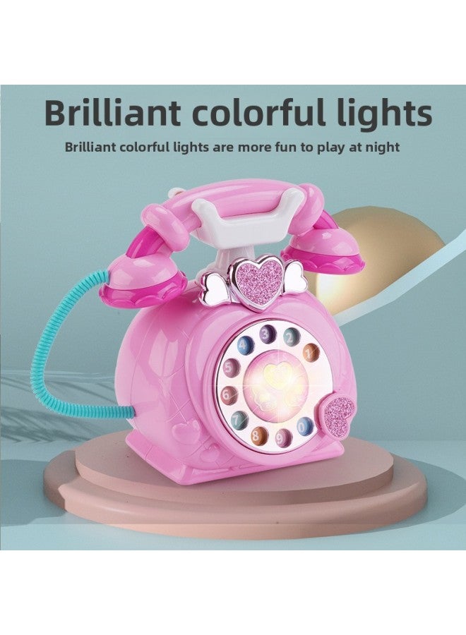 Children's Retro Cartoon Telephones Light Music Princess Early Education Enlightenment Story Machine House Role Play Toys-Specifications:Pink - Image 2