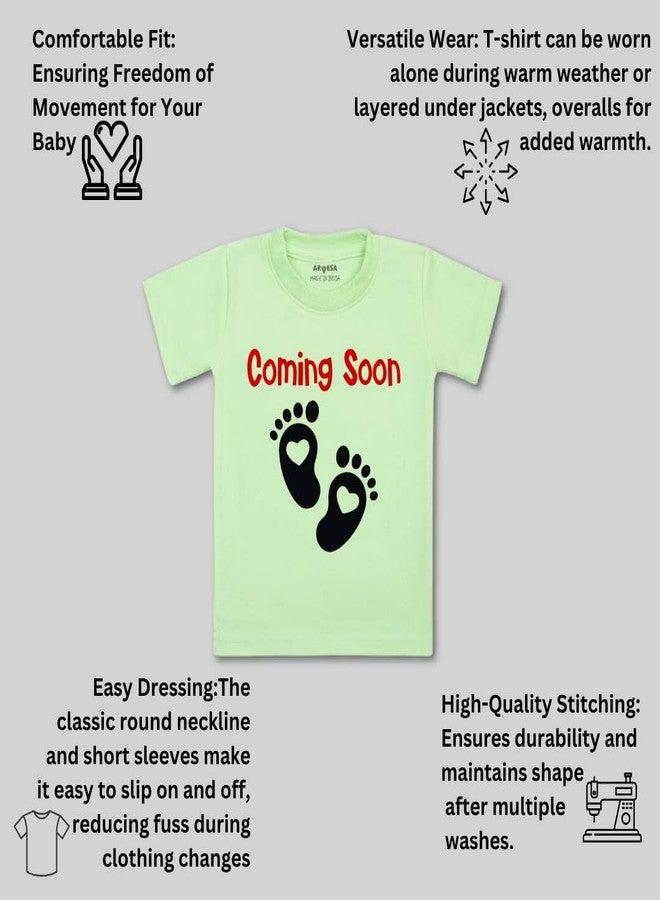 ARVESA Coming Soon TS-1622 Pregnancy Announcement Baby Tshirt for Kids Boys & Girls Half Sleeves Round Neck Clothes Tshirt for Kids Boys 1 Months to 6 Years Dress - Image 3