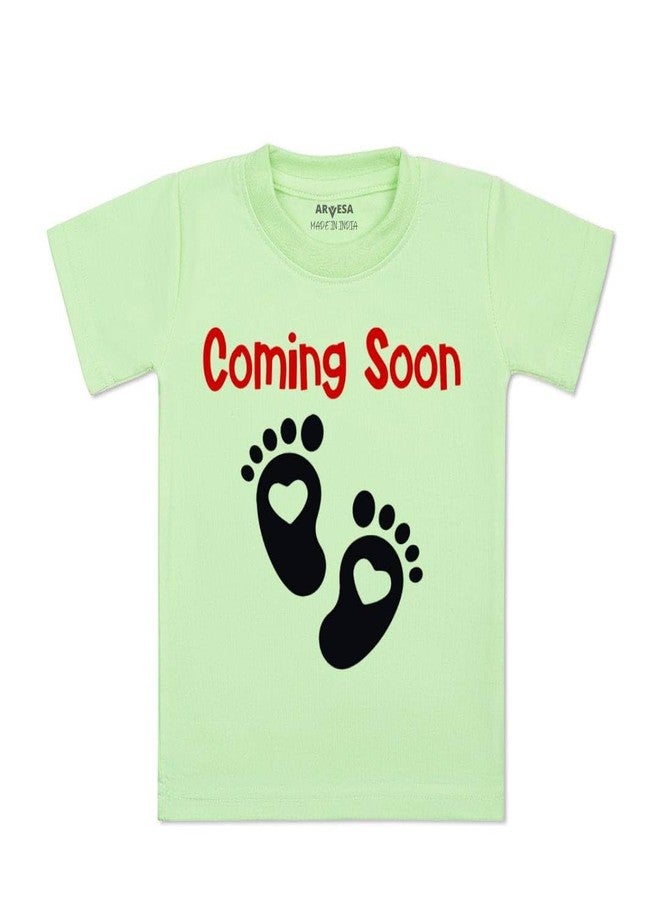 ARVESA Coming Soon TS-1622 Pregnancy Announcement Baby Tshirt for Kids Boys & Girls Half Sleeves Round Neck Clothes Tshirt for Kids Boys 1 Months to 6 Years Dress - Image 1