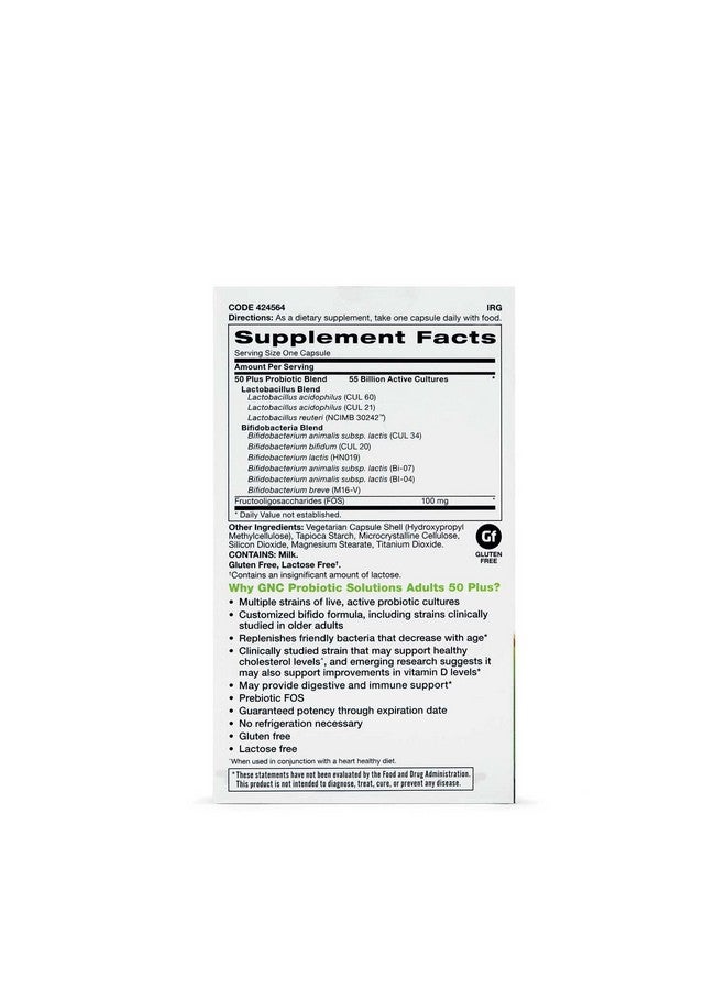 GNC Probiotic Solutions Adults ; Customized Vegetarian Formula For Adults 50+ Supports Digestive And Immune Health ; 30 Capsules - Image 3