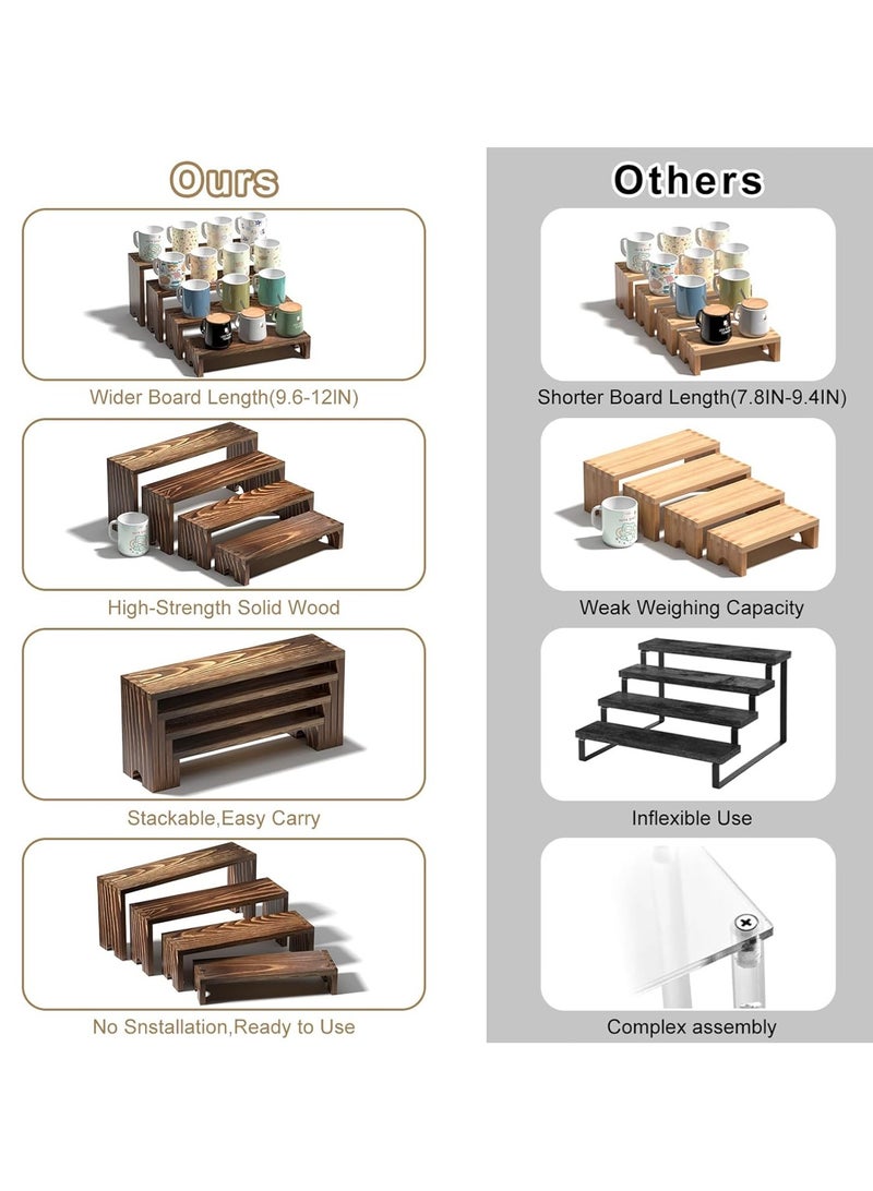 LOOPITYS display stand 4-Layer, Large Wooden Tiered Riser Stand for Vendor Booth Events, Stackable Cupcake & Dessert Display, Farmhouse Decor Table Set, Food Display Items for Party (12-11.2-10.4-9.6IN) - Image 3