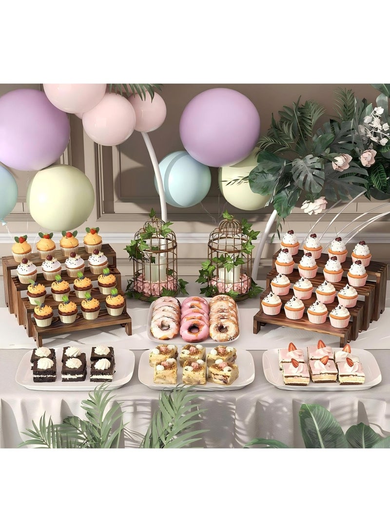 LOOPITYS display stand 4-Layer, Large Wooden Tiered Riser Stand for Vendor Booth Events, Stackable Cupcake & Dessert Display, Farmhouse Decor Table Set, Food Display Items for Party (12-11.2-10.4-9.6IN) - Image 2