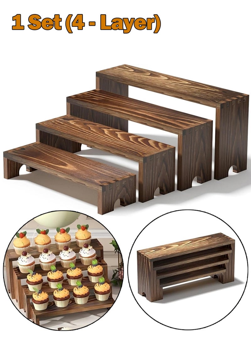 LOOPITYS display stand 4-Layer, Large Wooden Tiered Riser Stand for Vendor Booth Events, Stackable Cupcake & Dessert Display, Farmhouse Decor Table Set, Food Display Items for Party (12-11.2-10.4-9.6IN) - Image 1