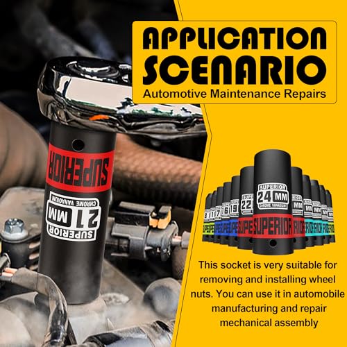 Aiourx 14 Piece 1/2" Drive Impact Socket Set, 8 mm - 22 mm Deep Socket, Metric Socket Set With Adapter & Quick-Release Holder, 6 Point, CR-V, Automotive Maintenance, Machinery Manufacturing - Image 5
