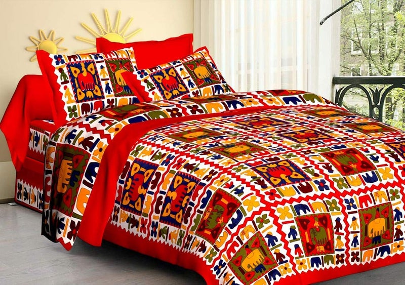 Bedsheet Hub Presents Rajasthani Jaipuri Modern Sanganeri Print Cotton Double Bedsheet with 2 Pillow Covers (Queen Size) (City Hathi, B) - Image 5