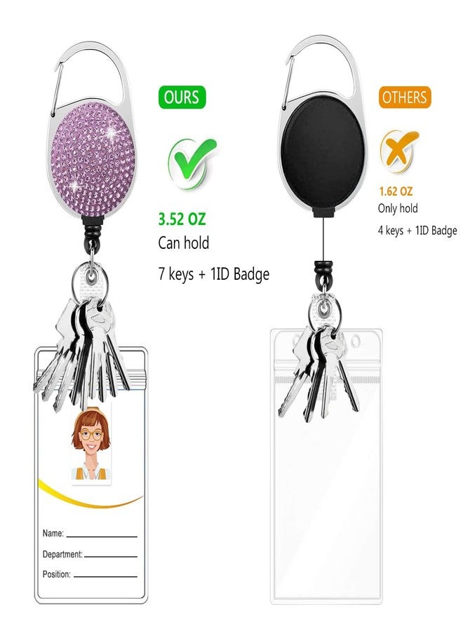 HASFINE Sparkly Rhinestone Badge Reel Retractable ID Badge Holder with Rotating Carabiner Belt Clip & Key Ring for Work Staff, Nurse, Student, Teacher(Pink, Purple, Black, White) - Image 5