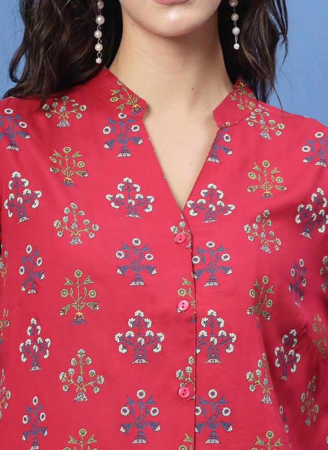 PlusS طقم قميص وسروال مزخرف بنقوش عرقية للنساء - Image 2