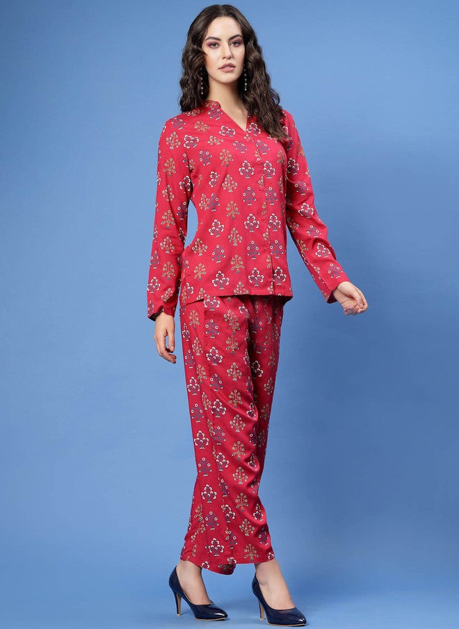 PlusS طقم قميص وسروال مزخرف بنقوش عرقية للنساء - Image 4