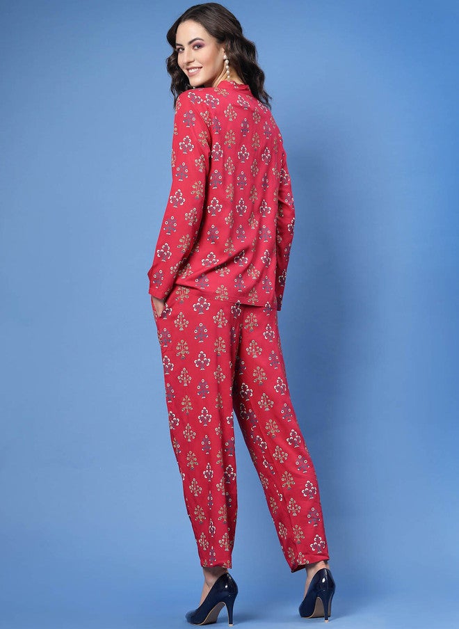 PlusS طقم قميص وسروال مزخرف بنقوش عرقية للنساء - Image 5