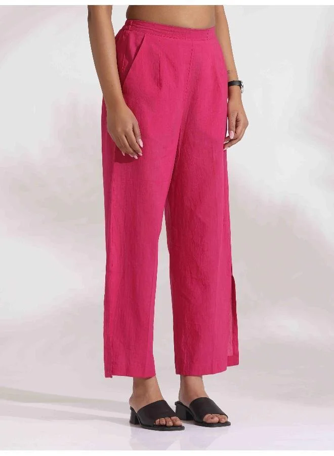 trueBrowns trueBrowns Pink Cotton Print Flared Top Co-ord Set