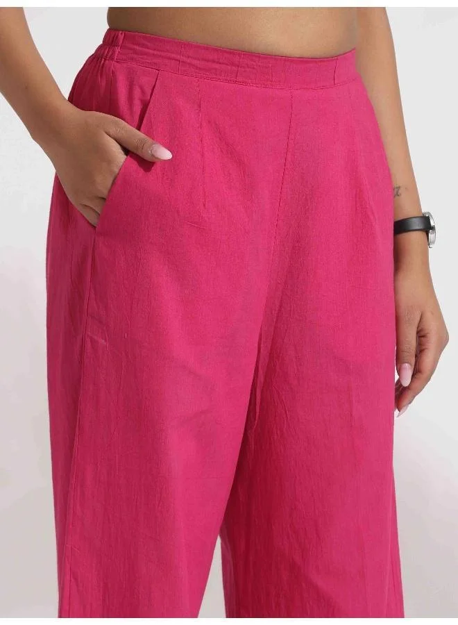 trueBrowns trueBrowns Pink Cotton Print Flared Top Co-ord Set