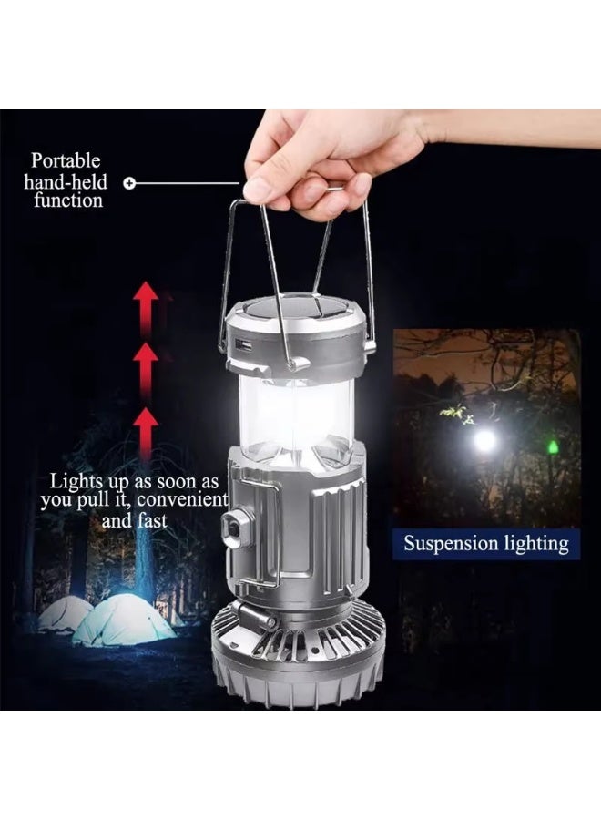 Multifunctional Outdoor Electric Fan Light, LED Solar Camping Light, Portable Hanging Tent Lanterns, Outdoor Tools - Image 4